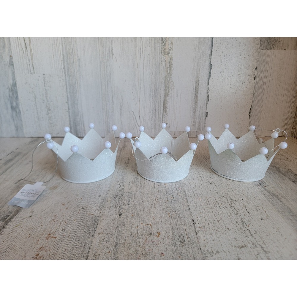 Wonder shop metal glitter white princess crown tiara ornament Xmas set